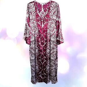 Oscar De La Renta Kaftan Robe Womens M Vintage Romantic Resortwear Satin Lounge